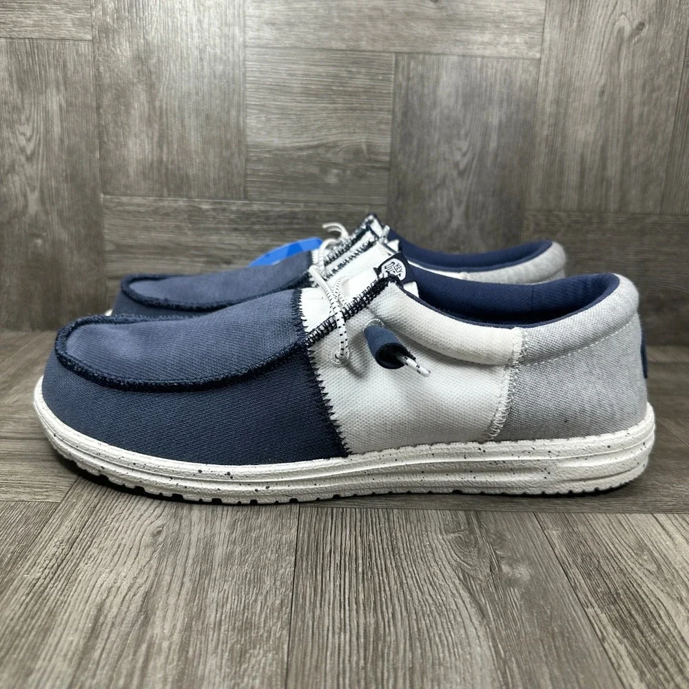 Hey Dude Wally Tri Varsity Mens Size 11 Navy White Grey Casual Loafers NEW